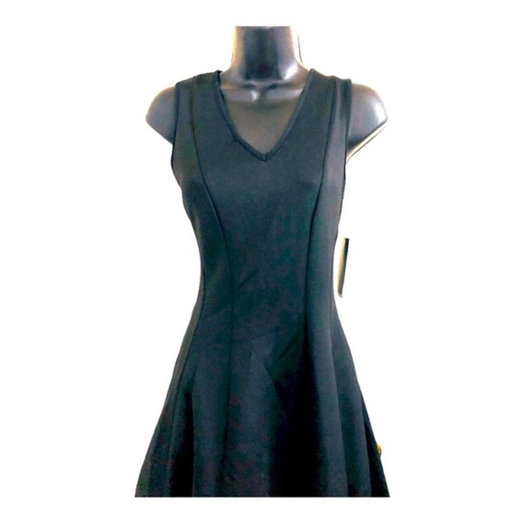 Donna Ricco black fit and flare v-neck embroidery‎ crochet hem cocktail dress - Picture 3 of 16